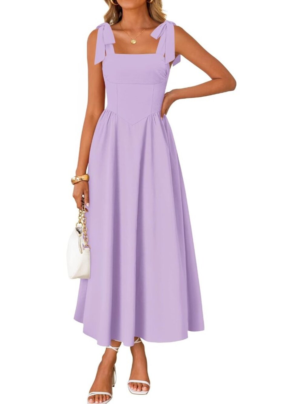 Women's Purple Summer Tie Shoulder Spaghetti Strap Wedding Guest Maxi Dresses
